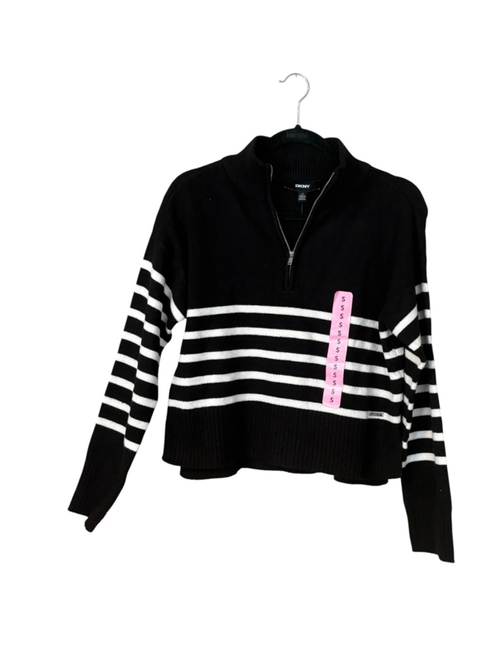 DKNY Black & White Striped Half-Zip Sweater